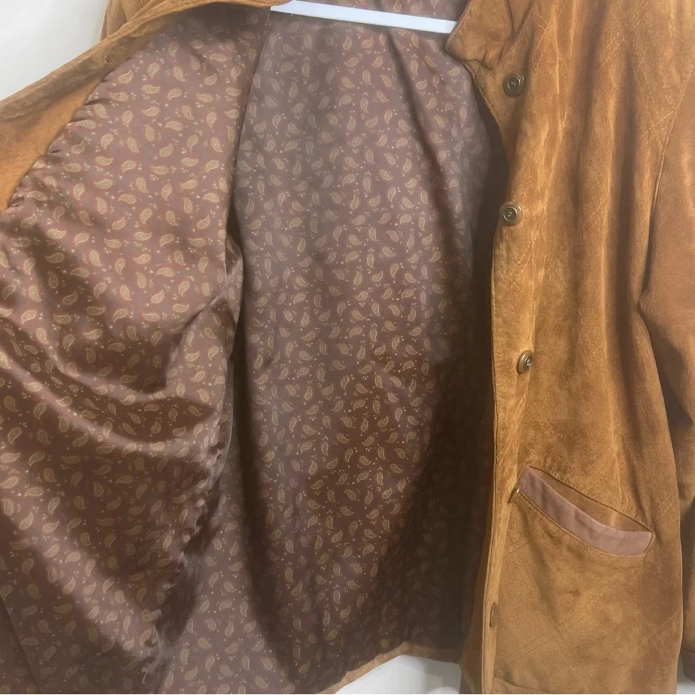 L.L. Bean 90's Vintage Suede Leather Button Front Pocket Barn Coat Size M - Picture 15 of 17